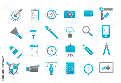 Graphic design gray-blue vector icons set