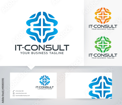IT - Consulting vector logo with alternative colors and business card template