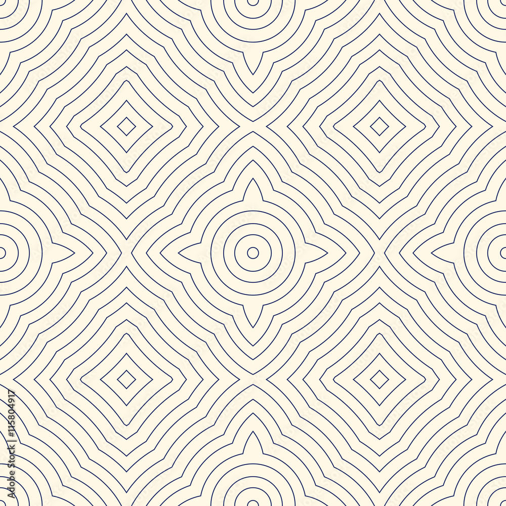 Outline ethnic abstract background. Seamless pattern with symmetric geometric ornament.