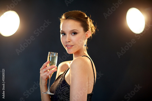 Photography young asian woman drinking champagne at party