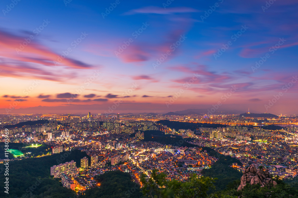 Sunset of Seoul City Skyline, South Korea.
