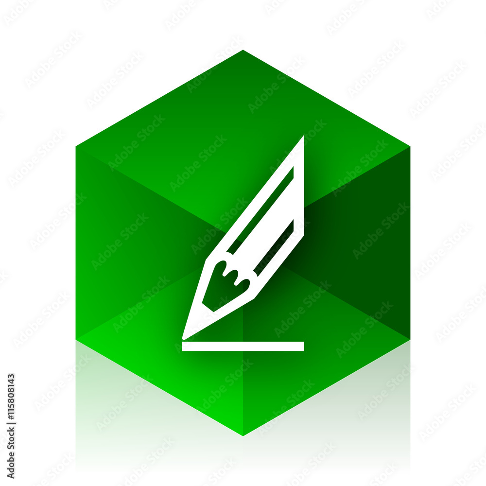pencil cube icon, green modern design web element