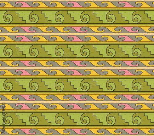 Antique seamless background image of primitive spiral curve wave geometry