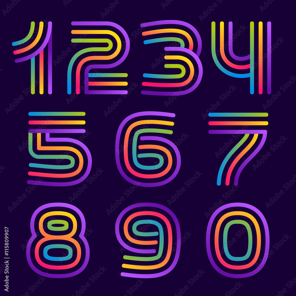 Numbers set logos with neon lines. Numbers set logos with neon lines.