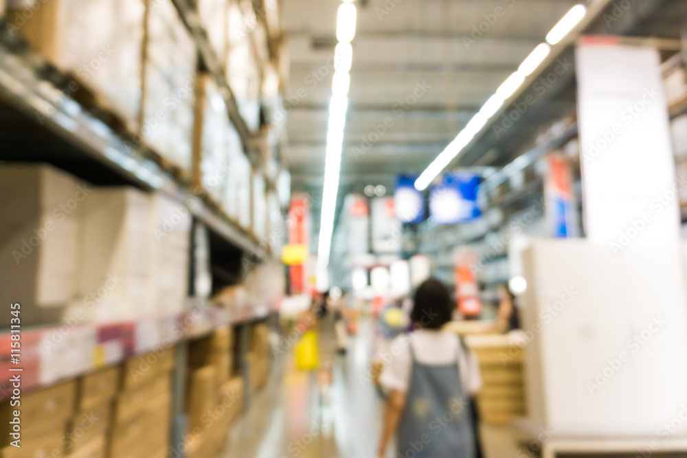 Warehouse inventory in defocus store blur background