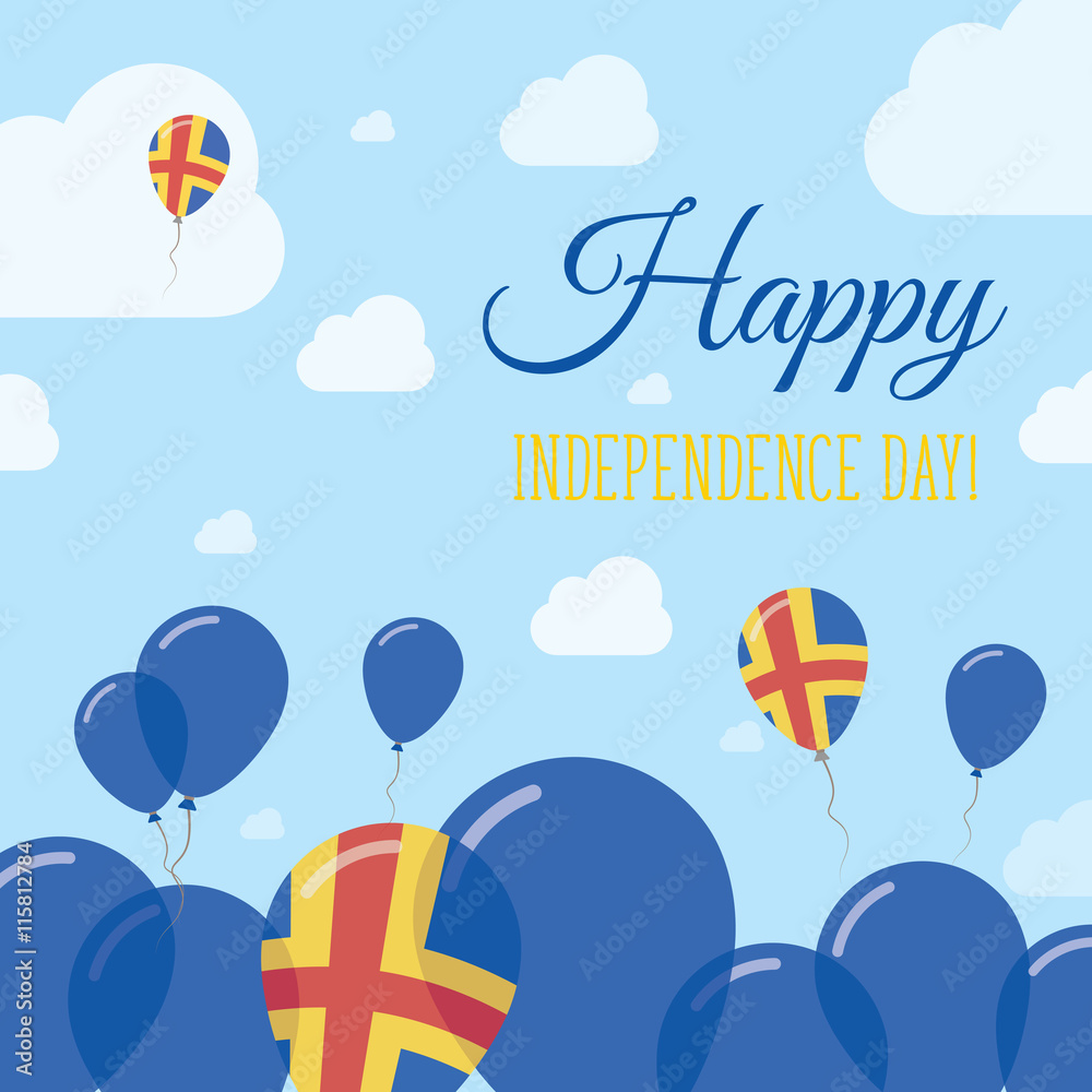 Aland Islands Independence Day Flat Patriotic Design. Swedish Flag Balloons. Happy National Day Vector Card.