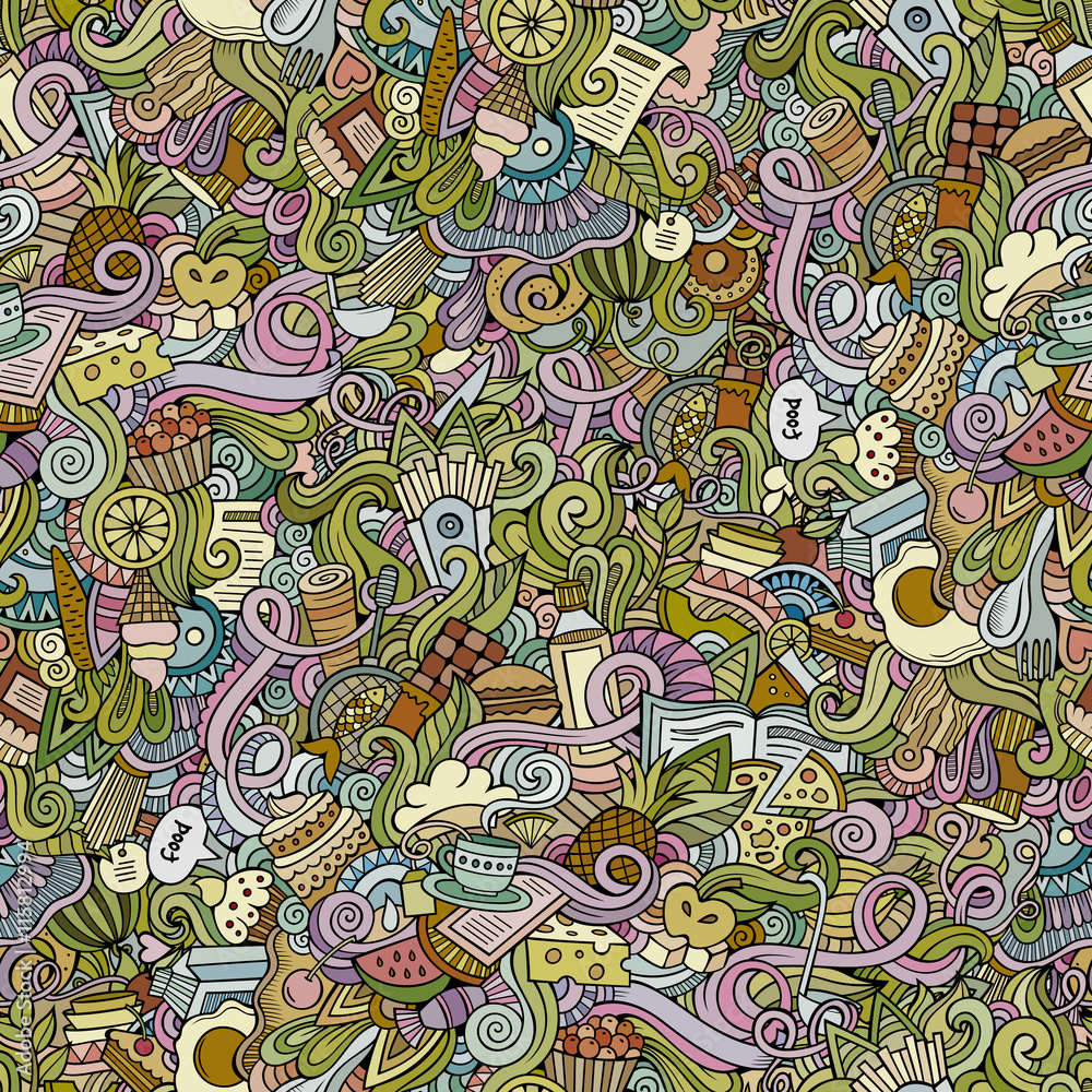 Cartoon vector doodles food seamless pattern Cartoon vector doodles food seamless pattern