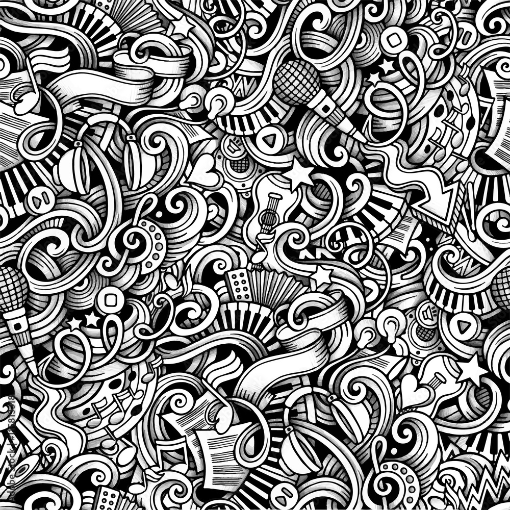 Cartoon hand-drawn doodles on the subject of Music style theme Cartoon hand-drawn doodles on the subject of Music style theme