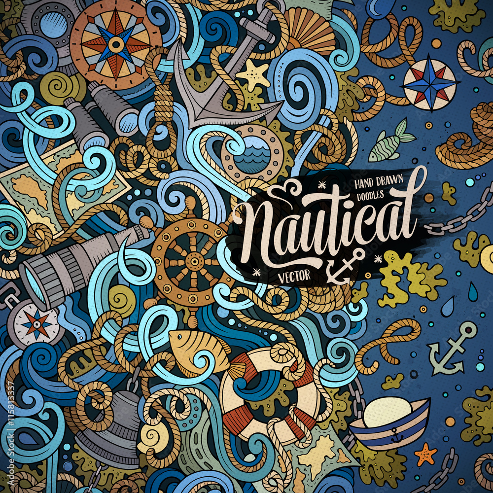 Cartoon vector nautical doodle frame
