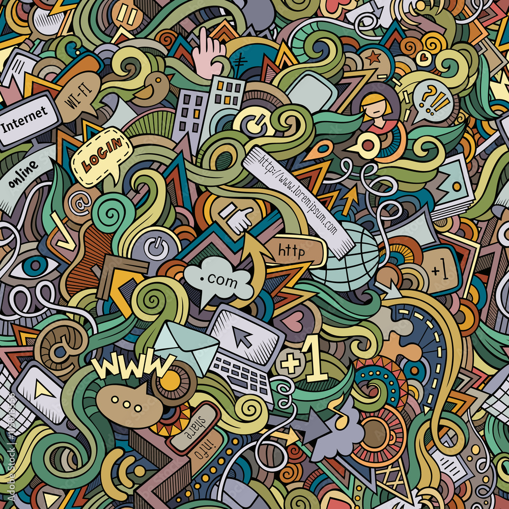 Cartoon hand-drawn doodles Internet social seamless pattern Cartoon hand-drawn doodles Internet social seamless pattern