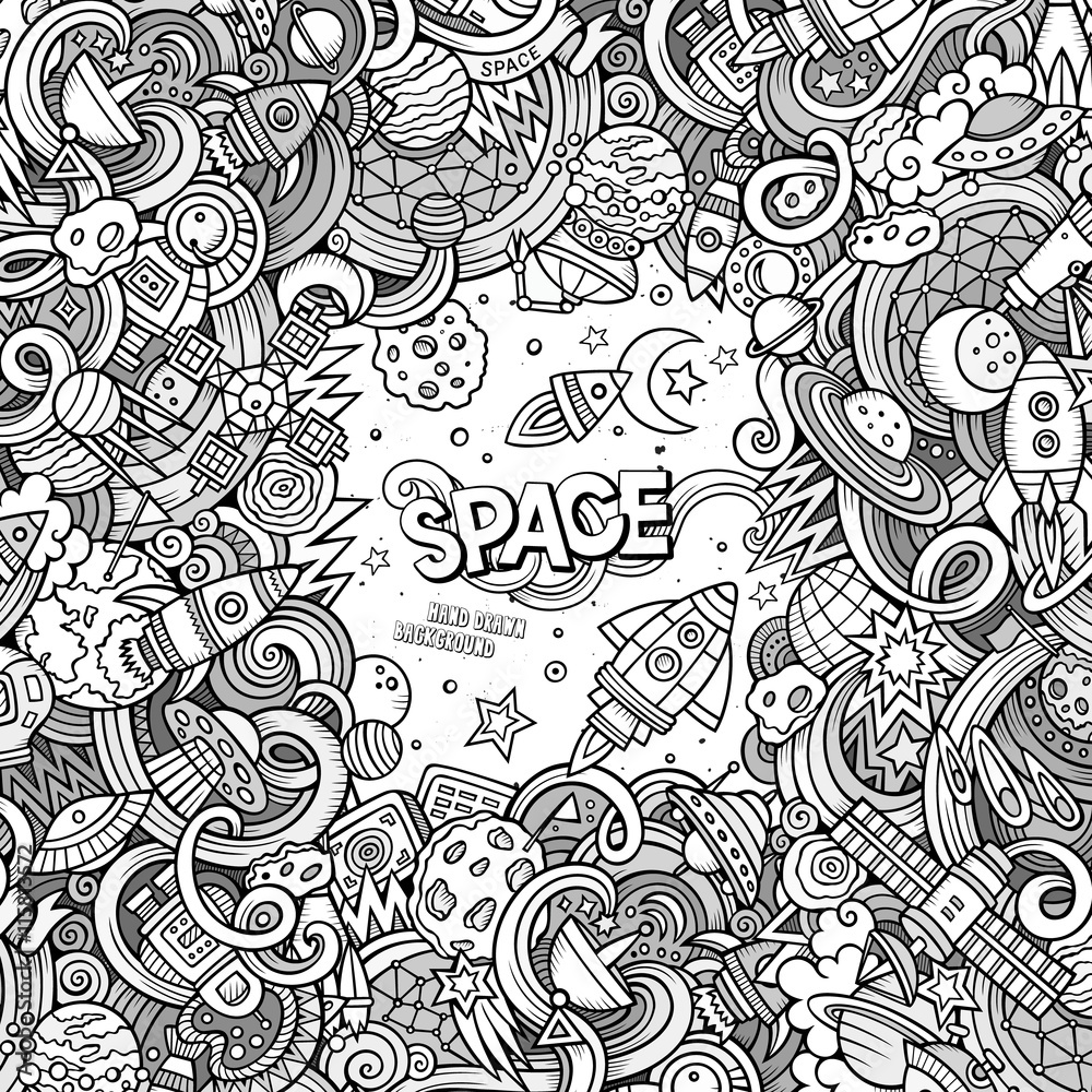 Cartoon cute doodles hand drawn space illustration