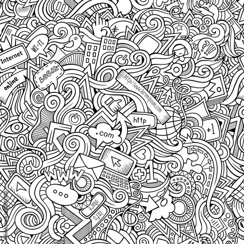 Cartoon hand-drawn doodles Internet social seamless pattern