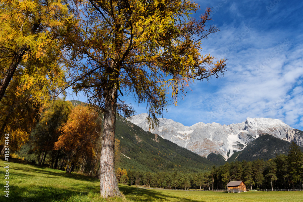Idyllic landscape of Miemenger Plateau in colorful autumn season. Austria, Tyrol. Idyllic landscape of Miemenger Plateau in colorful autumn season. Austria, Tyrol.