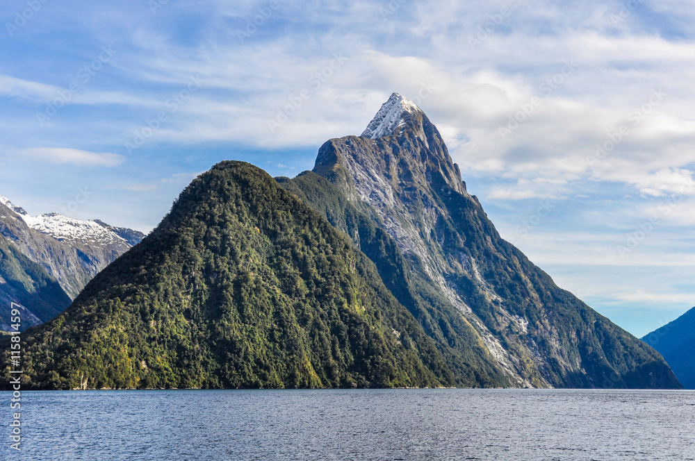 Majestic Mitre Peak in the Milford Sound, New Zealand