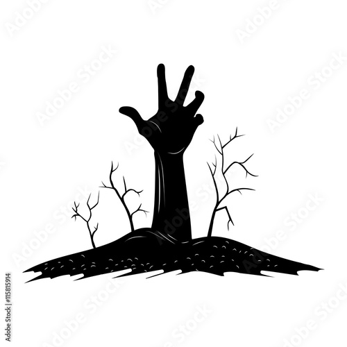 Creepy Hand Raise over Grave, Silouette and Handdrawn Style