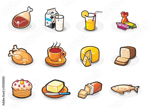 Vector icons of food. Cartoon illustration.