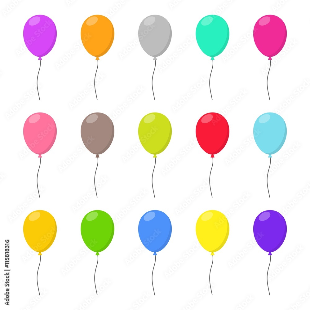 Colorful Balloons set in flat style carnival happy surprise helium