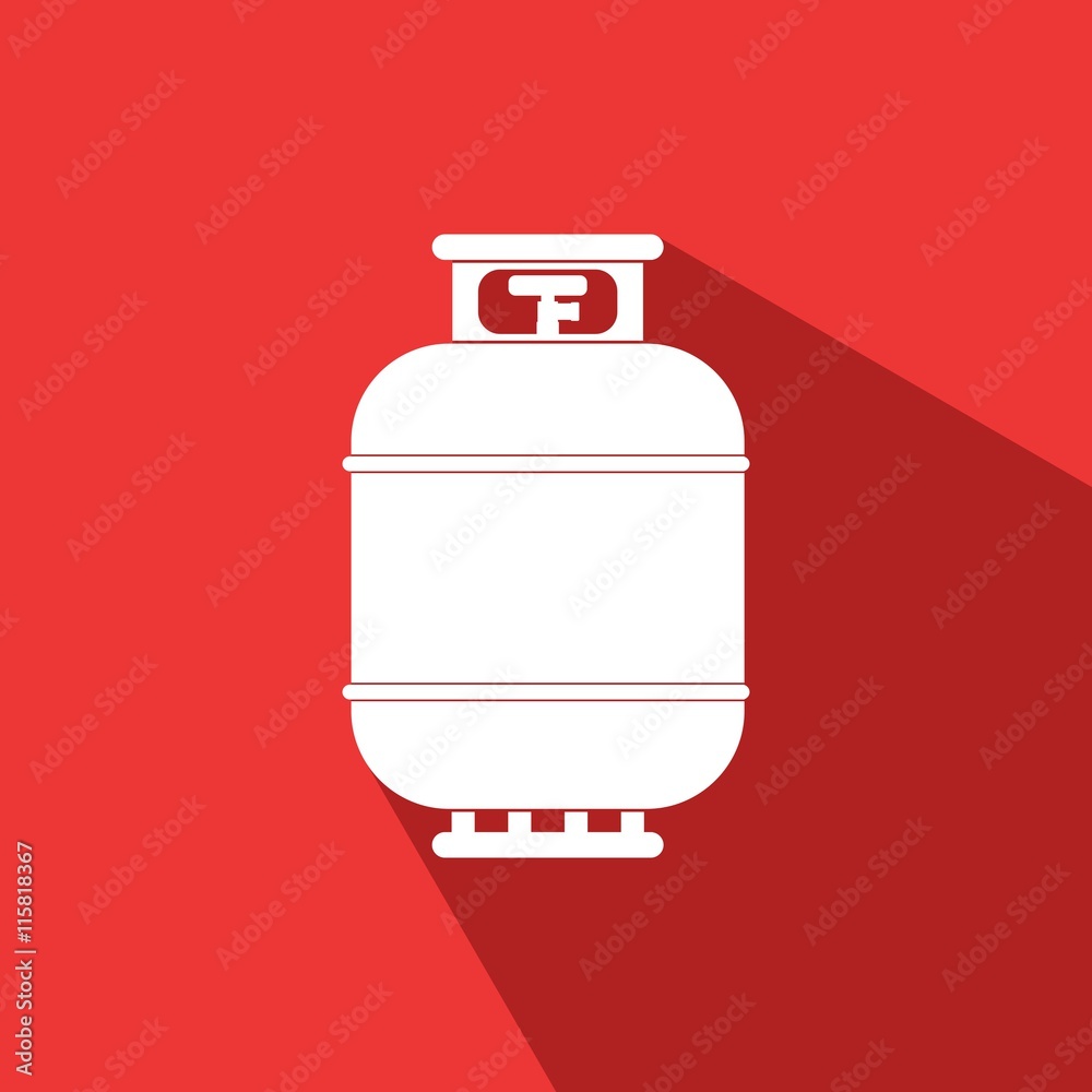 Gas tank icon in flat style. Propane cylinder pressure fuel gas lpd on red background with shadow. Gas tank icon in flat style. Propane cylinder pressure fuel gas lpd on red background with shadow.