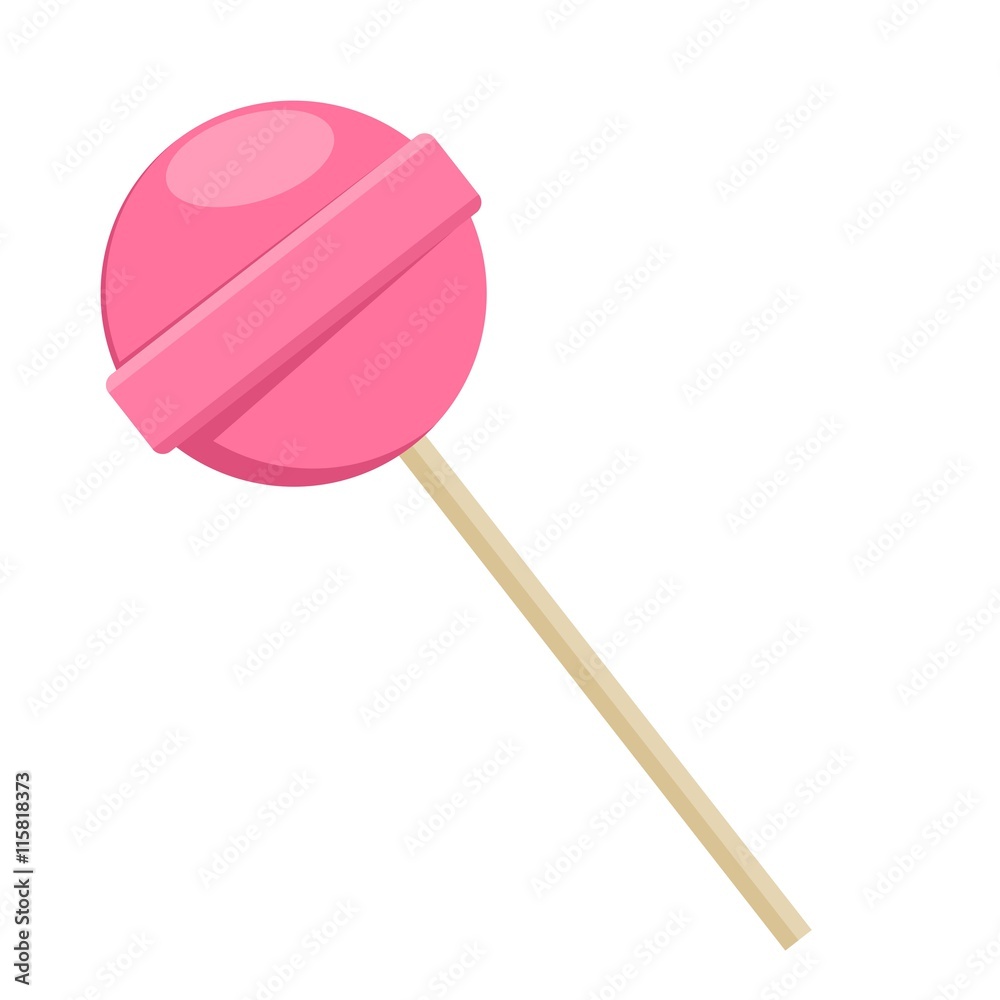 Lollipop sweet food in flat style isolated on white background. Pink lollipop sugar candy dessert vector. Lollipop sweet food in flat style isolated on white background. Pink lollipop sugar candy dessert vector.