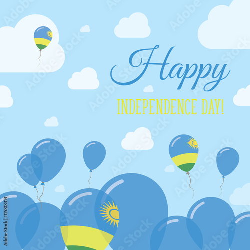 Rwanda Independence Day Flat Patriotic Design. Rwandan Flag Balloons. Happy National Day Vector Card.