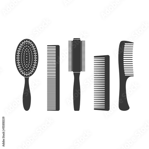 Hair combs and hairbrushes set icons isolated on a white background. Fashion equipment collection hairbrush and style comb icon hairdresser vector. Care for themselves in flat style photo