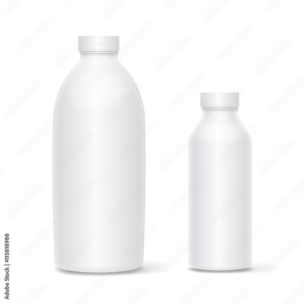 Vector Set of blank white bottles for milk or yogurt Vector Set of blank white bottles for milk or yogurt