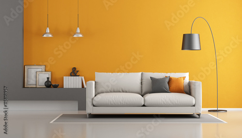 Gray and orange modern lounge photo