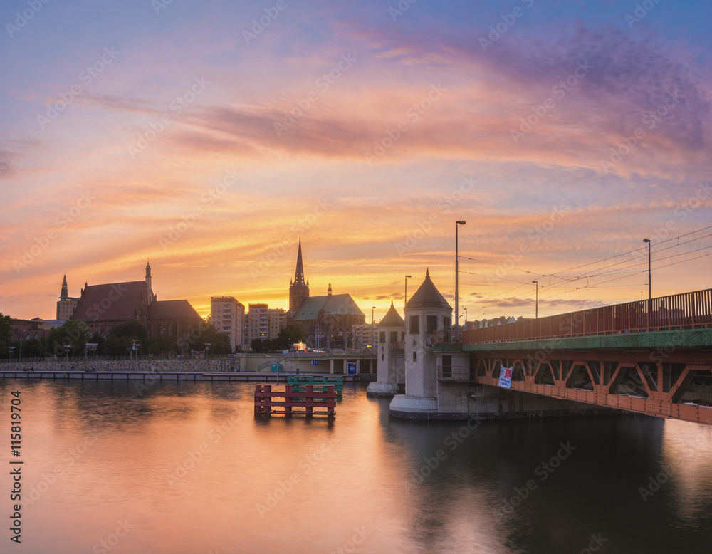 Obraz premium Night panorama of Old Town in Szczecin (Stettin) City