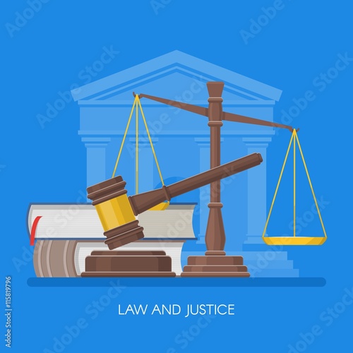 Law and justice concept vector illustration in flat style. Design elements, symbols, icons