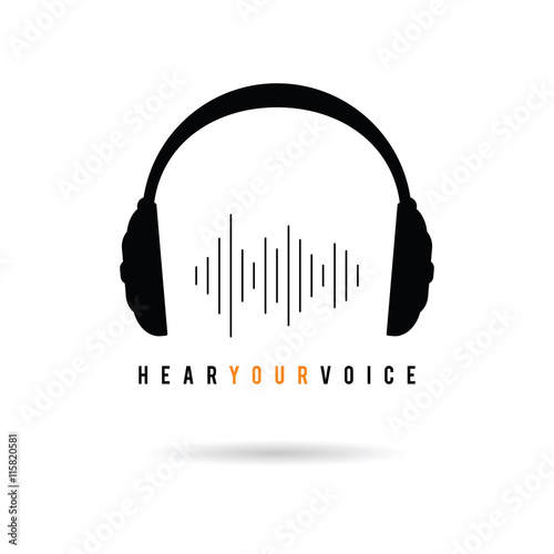 headphone hear voice icon illustration in black