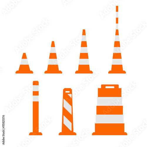Traffic cones flat on white