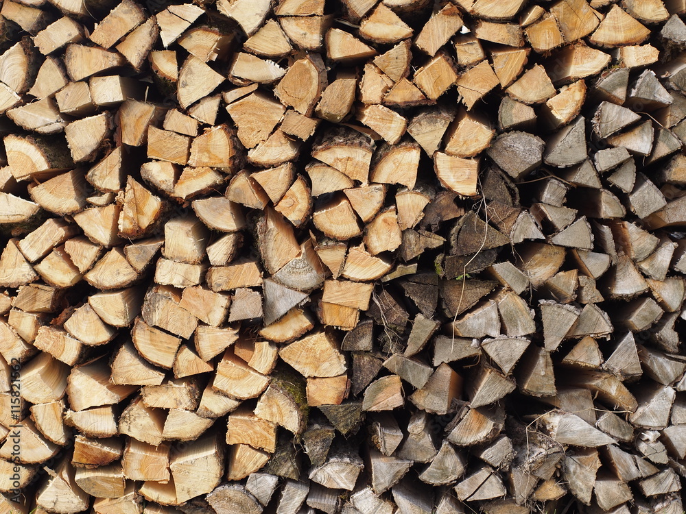 Holzscheite mit unterschiedlicher Lagerungsdauer Holzscheite mit unterschiedlicher Lagerungsdauer