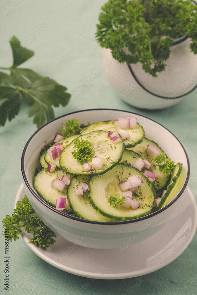 Gurkensalat mit Zwiebeln Stock-Foto | Adobe Stock