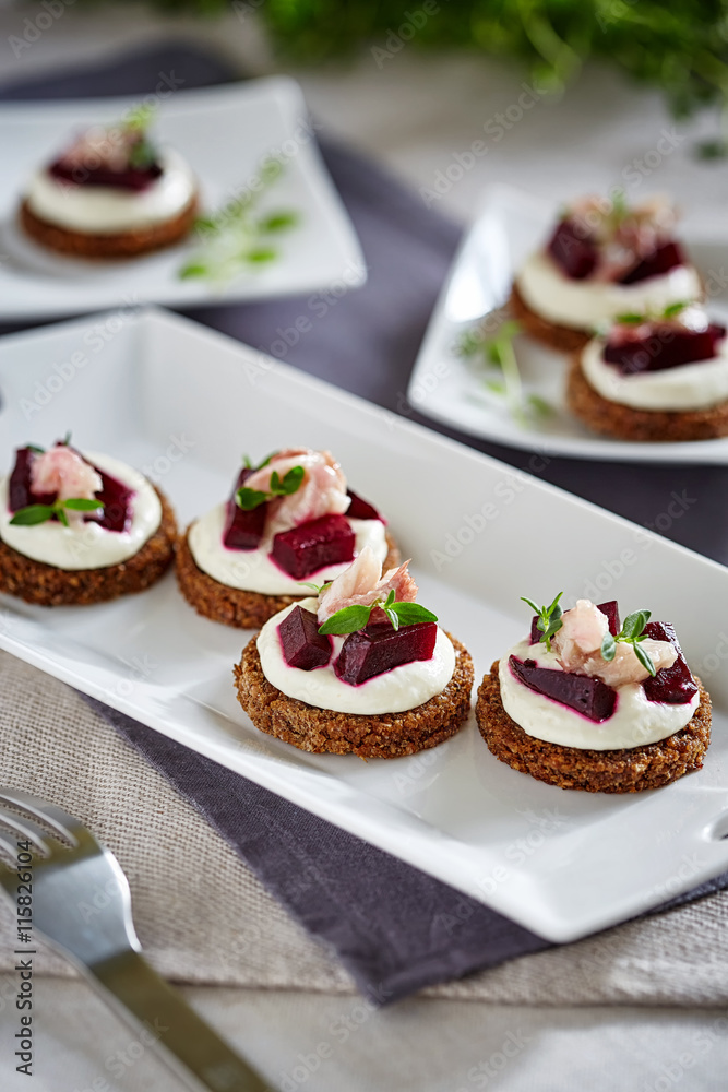 canapes with fish and cottage cheese