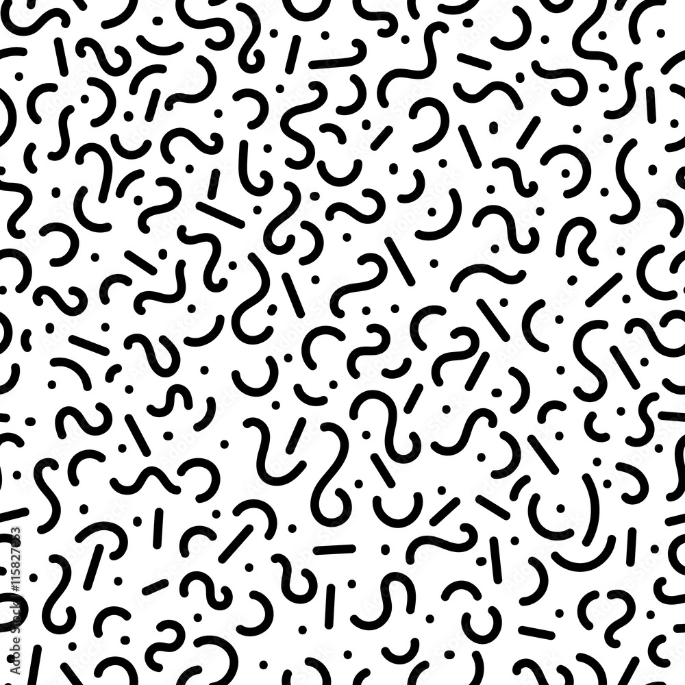Vector seamless, abstract, black and white pattern. Memphis Style, 80s.