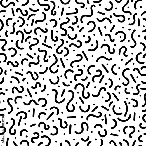 Vector seamless, abstract, black and white pattern. Memphis Style, 80s.