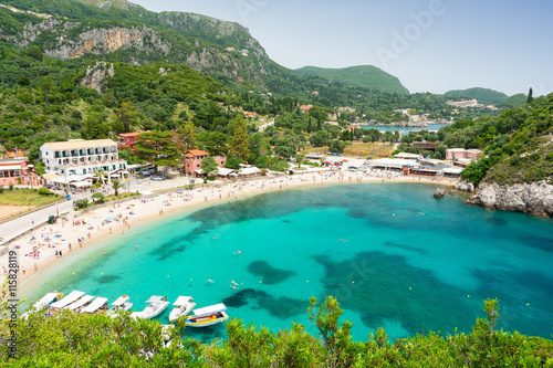 Fototapeta Naklejka Na Ścianę i Meble -  Amazing azure bay and beach in Paleokastritsa in Corfu island, Greece