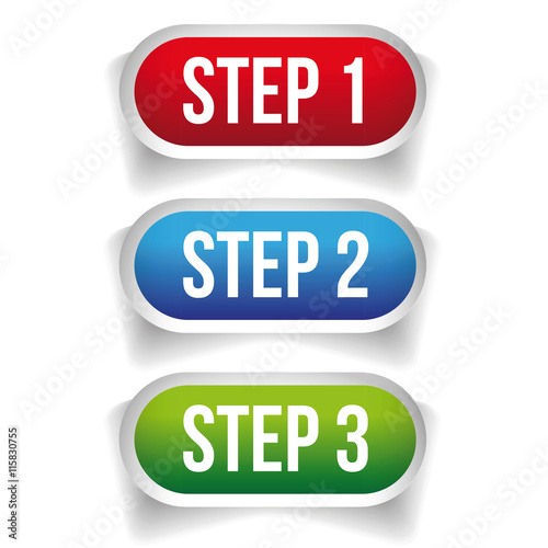 Step One, Two, Three progress buttons
