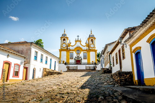 Colorful colonial houses and church in city of Tiradentes - Minas Gerais, Brazil photo
