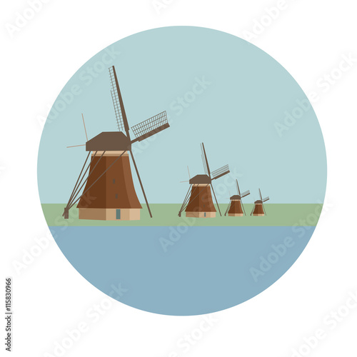 Beautiful image of dutch windmills at Kinderdijk in Netherlands