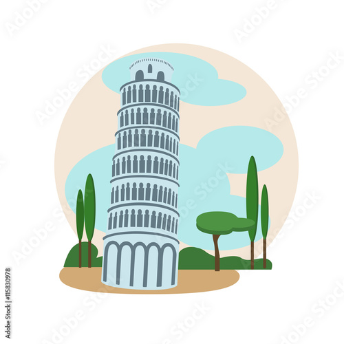 Leaning Tower of Pisa. Isolated over white