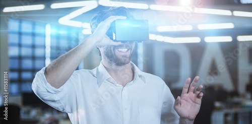 Businessman wearing virtual reality simulator 