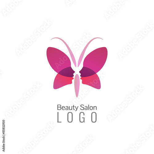 Beauty salon vector logo or icon template. Logo woman silhouette. Butterfly logo