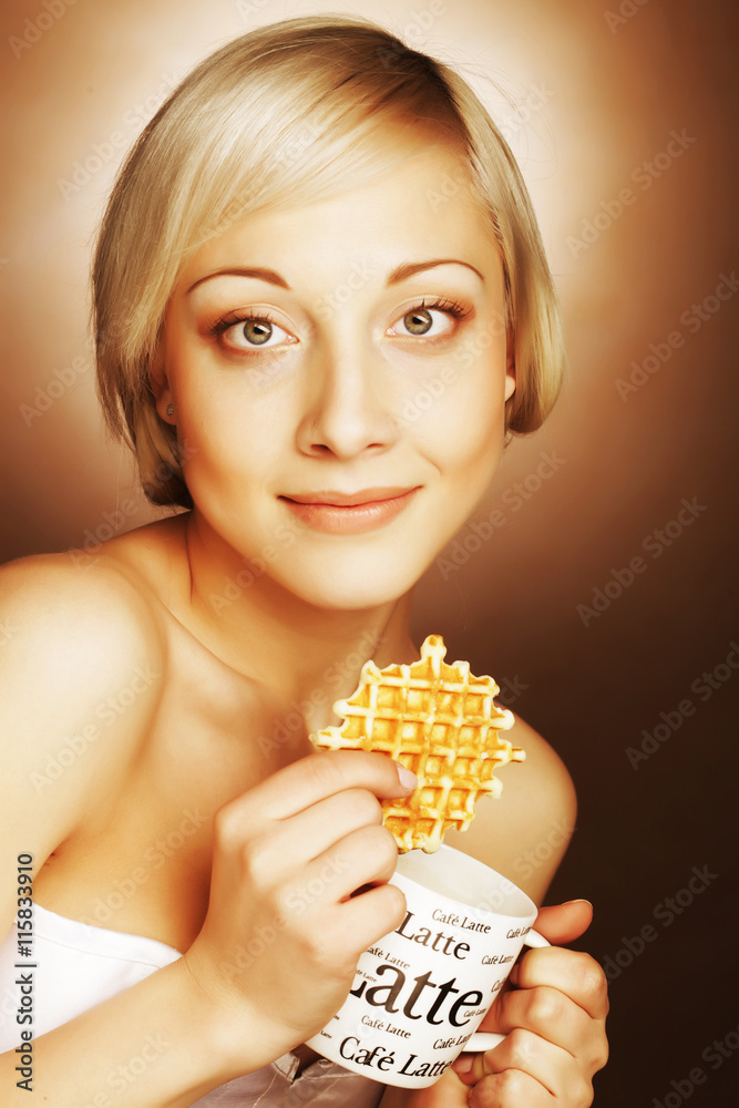 woman with coffee and cookies woman with coffee and cookies