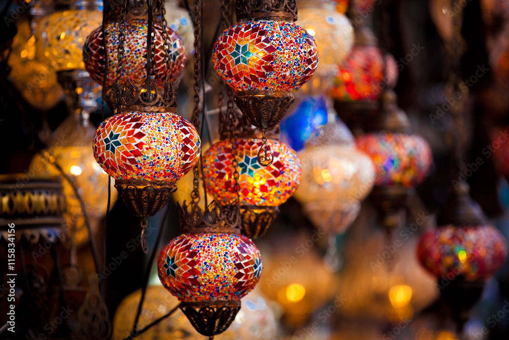 Turkish decorative lamps for sale on Grand Bazaar at Istanbul, Turkey
