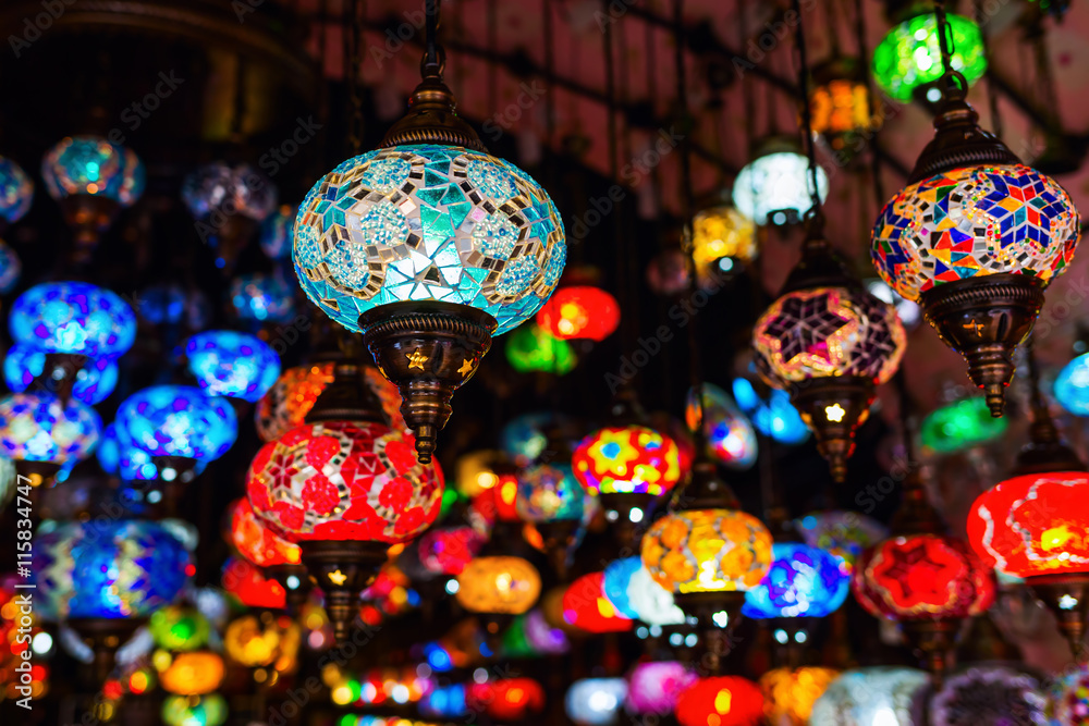 beautiful Arabian lamps at a bazaar