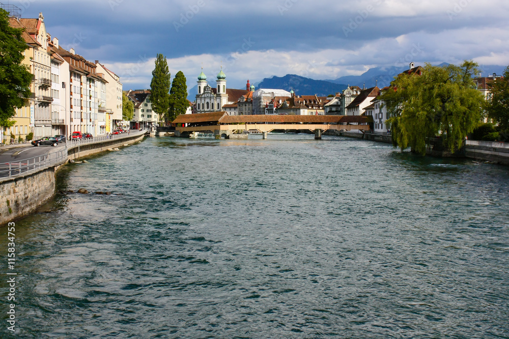 Spreuer bridge on the Reuss river in Lucerne,Switzerland