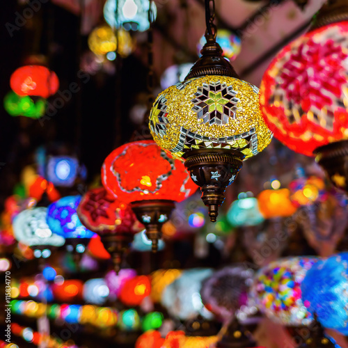 beautiful Arabian lamps at a bazaar