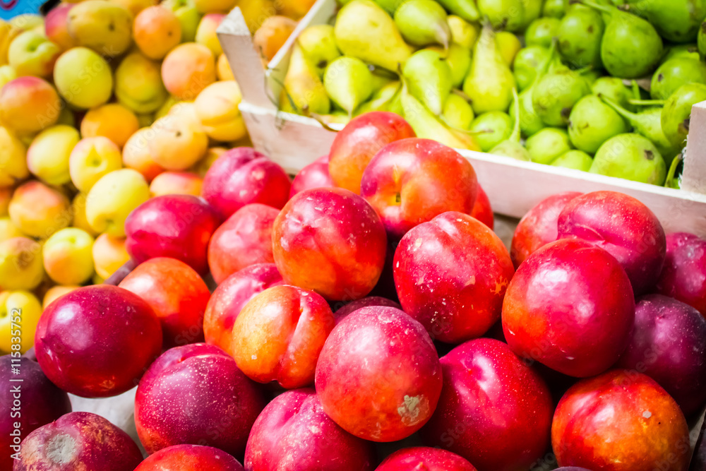 Many fruits and vegetables. Colourful composition.