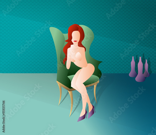Redhead woman sitting in a chair